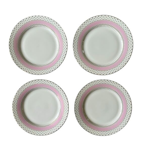 NEW Grace Teaware Fine Porcelain Salad Plates 8" Pink White Gold Dots Set of 4 - Picture 8 of 15